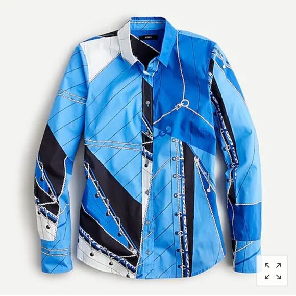 J. Crew Tailored Slim Cotton Poplin Shirt Nautical Italy Ratti Regatta Size 8 - Picture 1 of 14